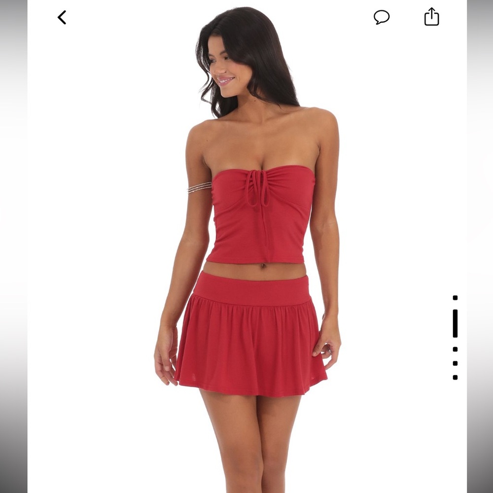 Red Ruched Tie Two Piece Set - Lucy in the Sky